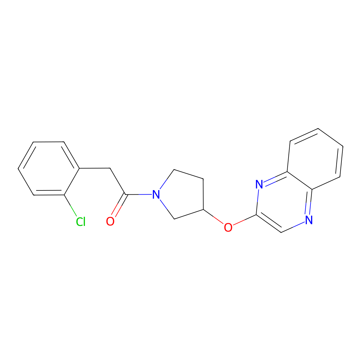 2-(2-Chlorophenyl)-1-[3-(quinoxalin-2-yloxy)pyrrolidin-1-yl]ethan-1-one molecular structure, CAS 2097933-18-9