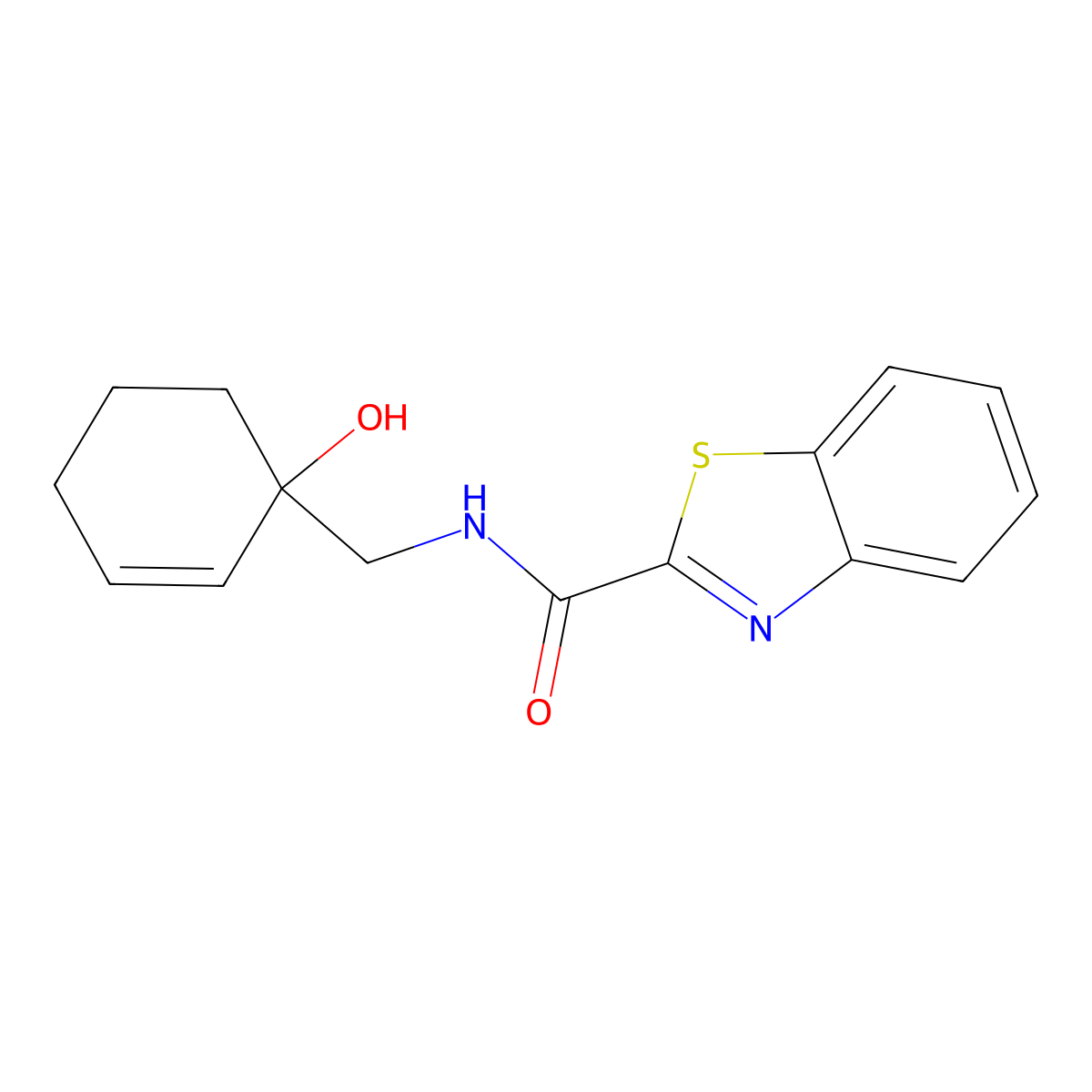 N-[(1-hydroxycyclohex-2-en-1-yl)methyl]-1,3-benzothiazole-2-carboxamide molecular structure, CAS 2097933-22-5
