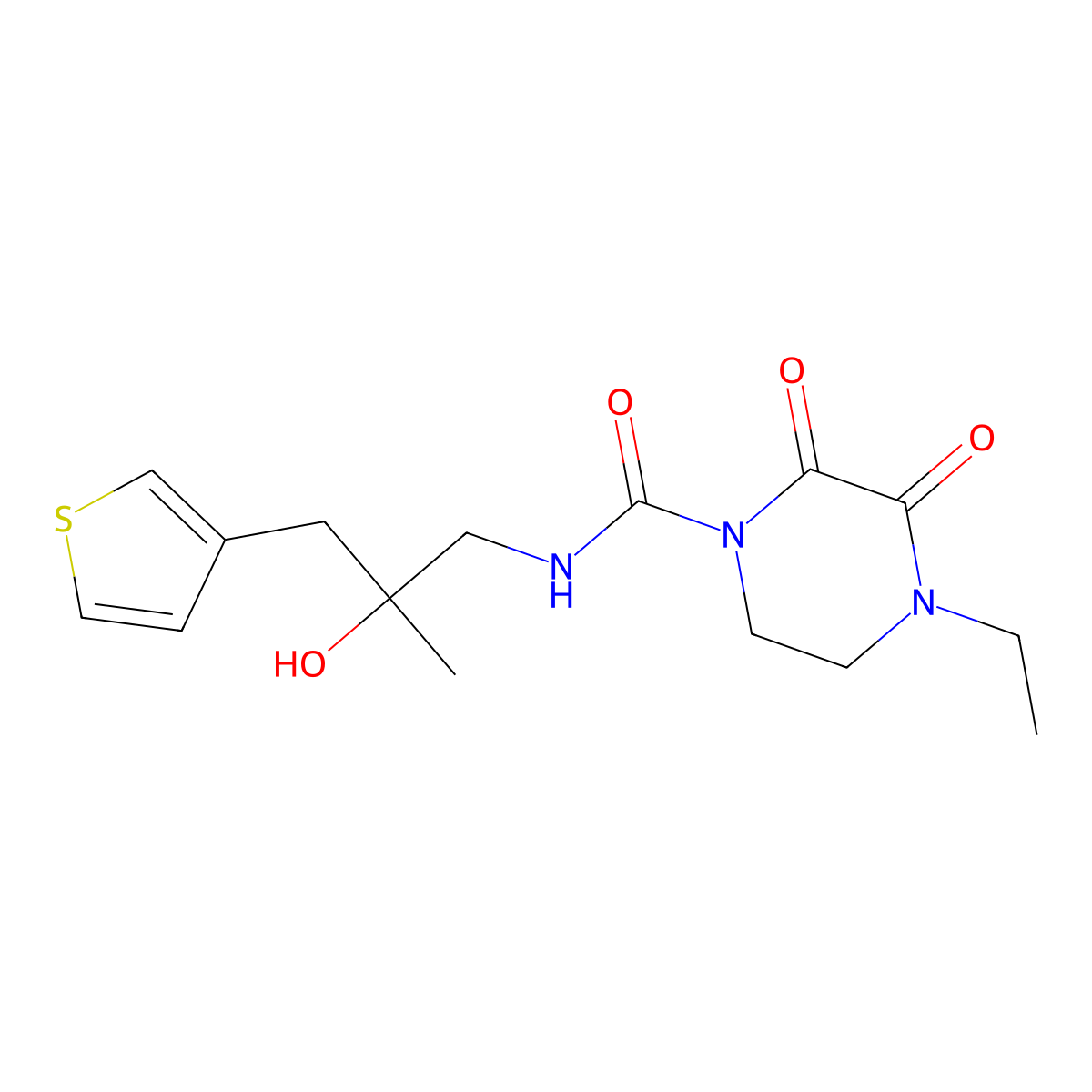 4-ethyl-N-{2-hydroxy-2-[(thiophen-3-yl)methyl]propyl}-2,3-dioxopiperazine-1-carboxamide molecular structure, CAS 2097933-26-9