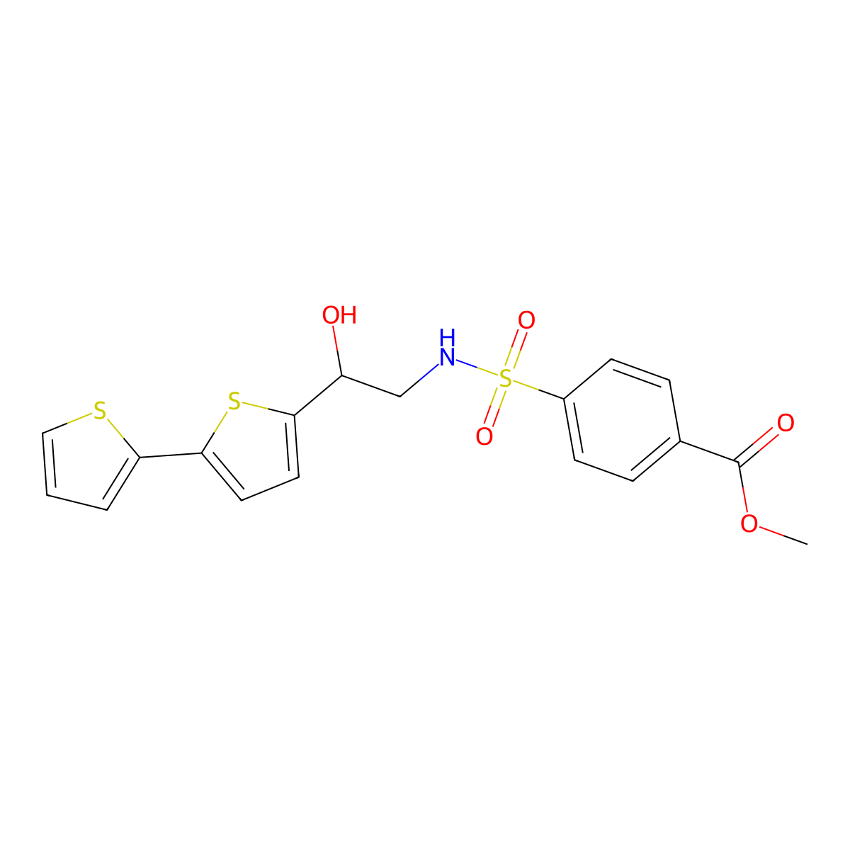 Methyl 4-[(2-{[2,2'-bithiophene]-5-yl}-2-hydroxyethyl)sulfamoyl]benzoate molecular structure, CAS 2097933-27-0