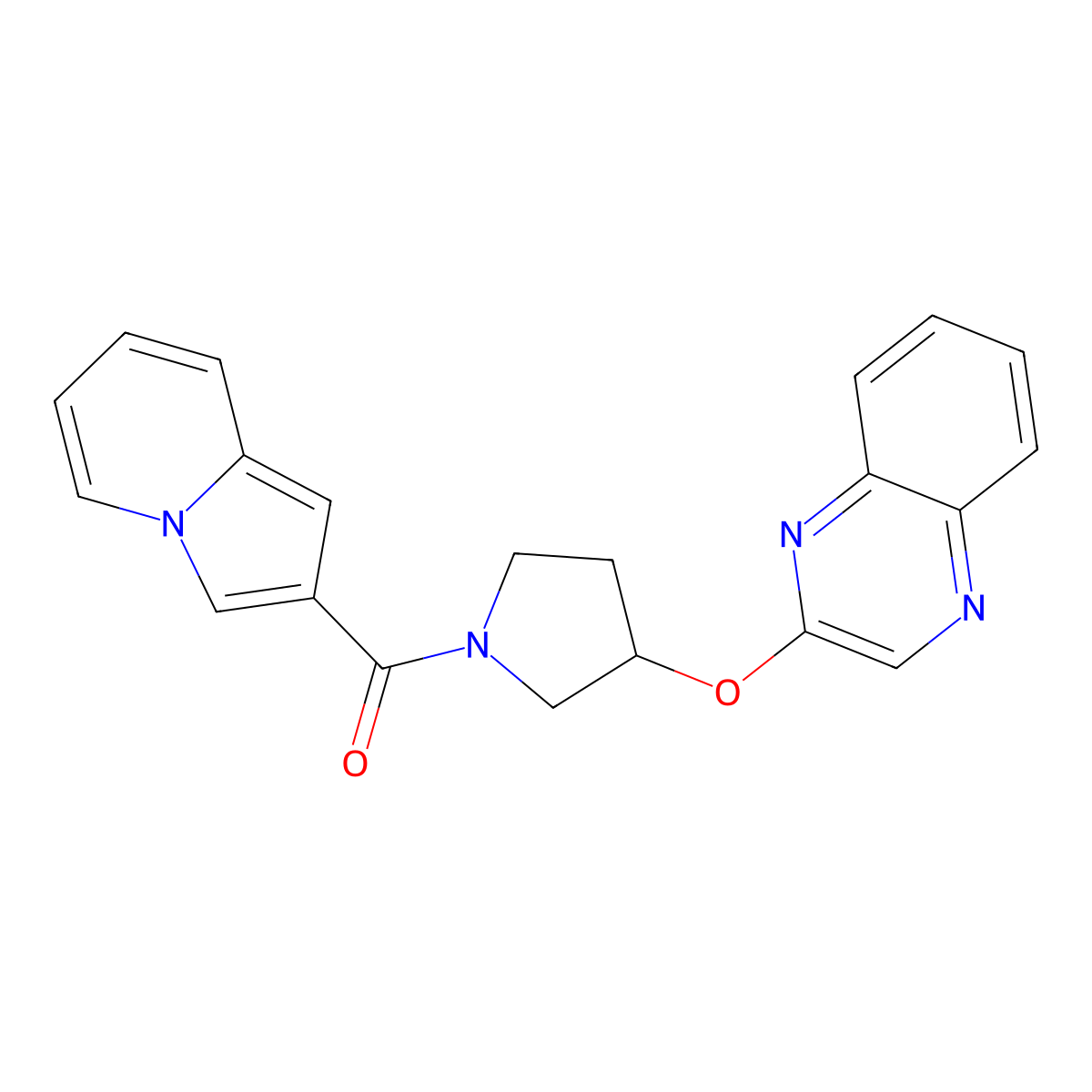 2-{[1-(Indolizine-2-carbonyl)pyrrolidin-3-yl]oxy}quinoxaline molecular structure, CAS 2097933-28-1