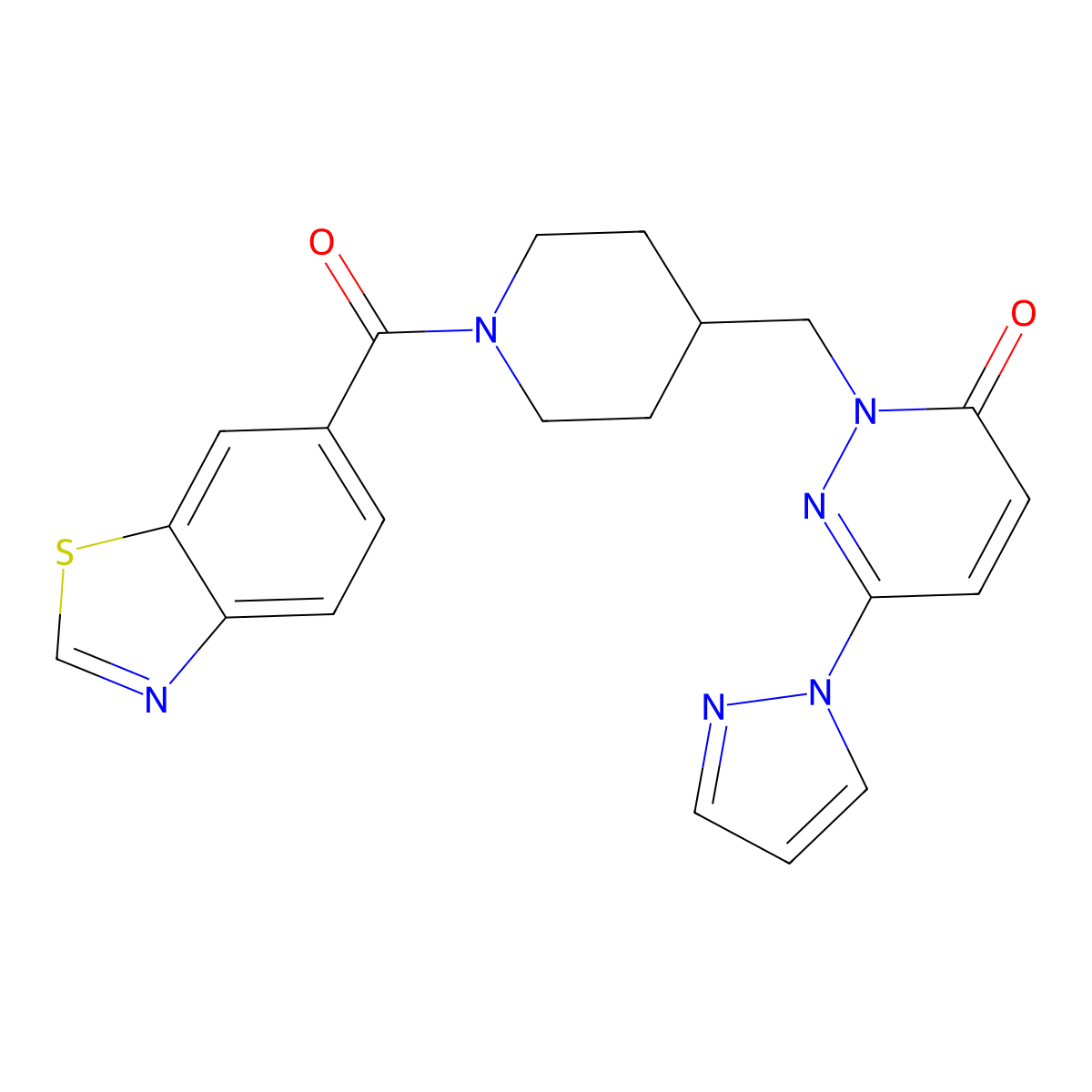2-{[1-(1,3-benzothiazole-6-carbonyl)piperidin-4-yl]methyl}-6-(1H-pyrazol-1-yl)-2,3-dihydropyridazin-3-one molecular structure, CAS 2097933-29-2