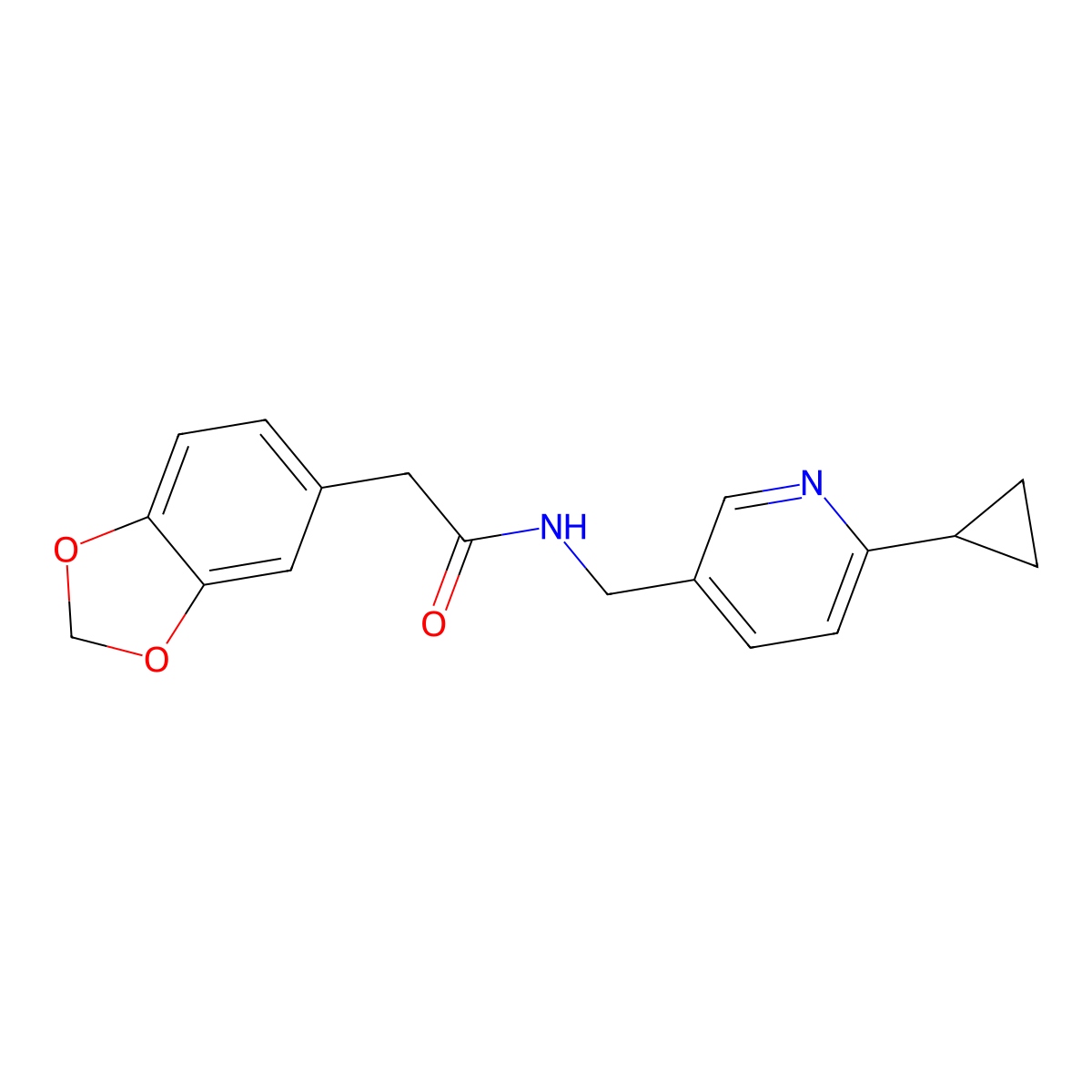 2-(2H-1,3-benzodioxol-5-yl)-N-[(6-cyclopropylpyridin-3-yl)methyl]acetamide molecular structure, CAS 2097933-32-7