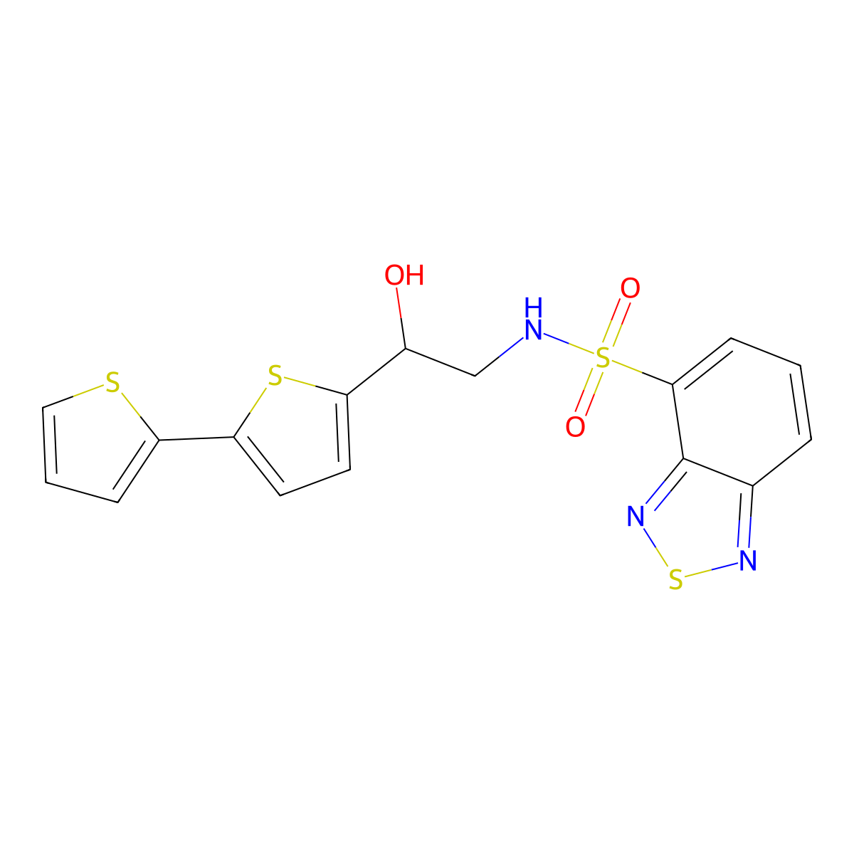 N-(2-{[2,2'-bithiophene]-5-yl}-2-hydroxyethyl)-2,1,3-benzothiadiazole-4-sulfonamide molecular structure, CAS 2097933-33-8