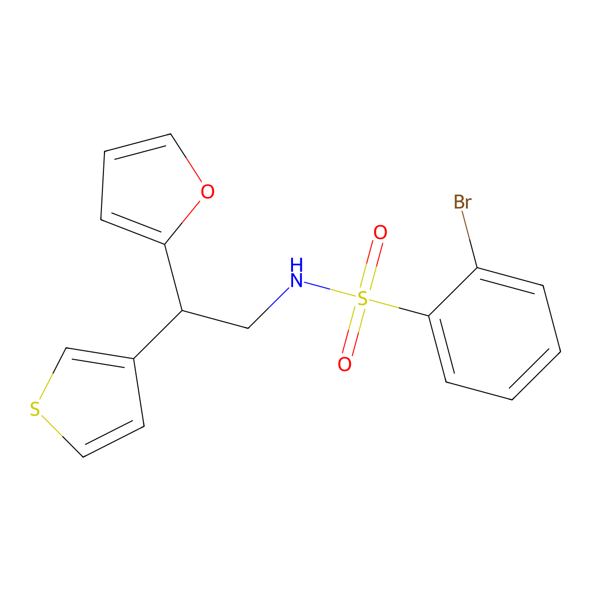 2-bromo-N-[2-(furan-2-yl)-2-(thiophen-3-yl)ethyl]benzene-1-sulfonamide molecular structure, CAS 2097933-35-0