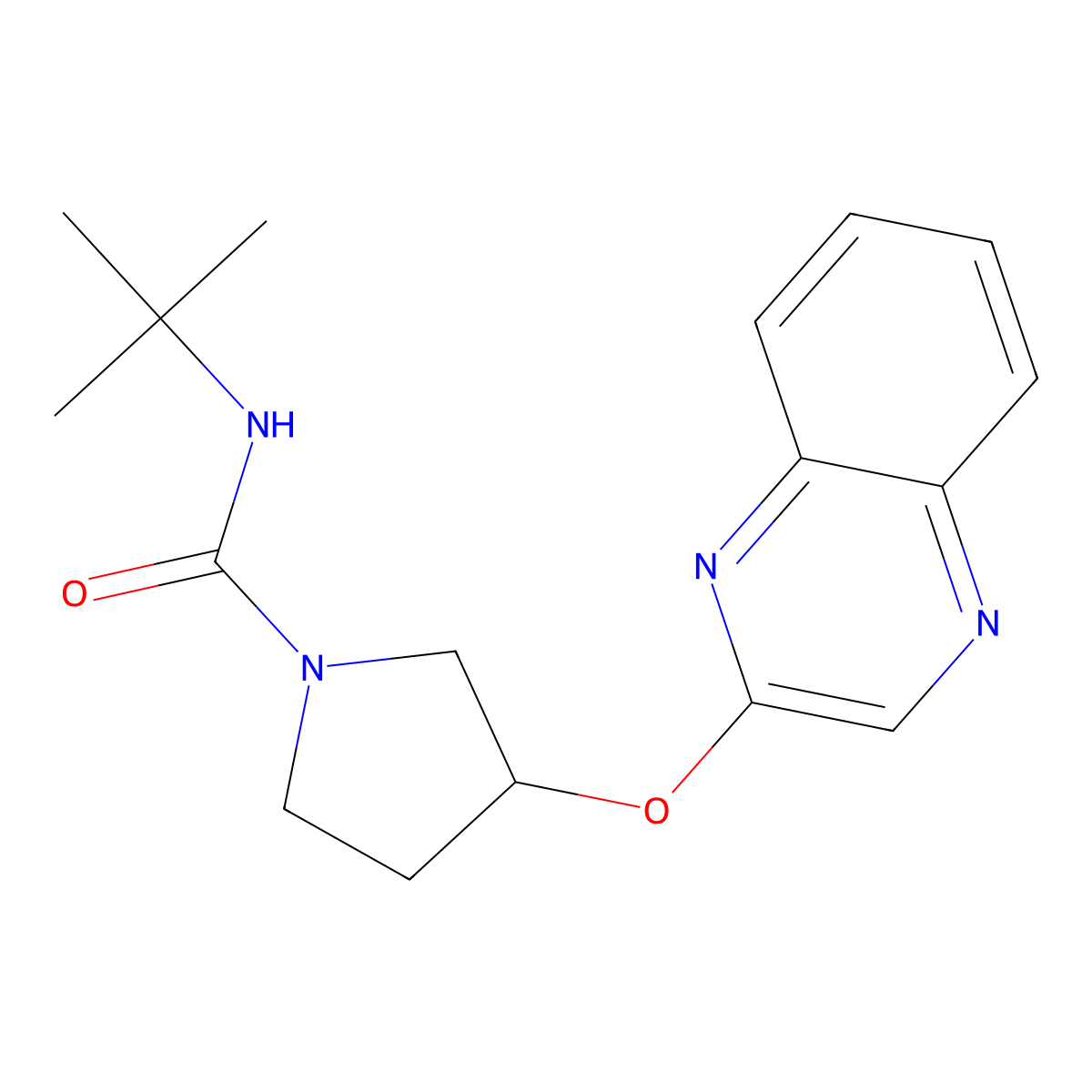 N-tert-butyl-3-(quinoxalin-2-yloxy)pyrrolidine-1-carboxamide molecular structure, CAS 2097933-40-7