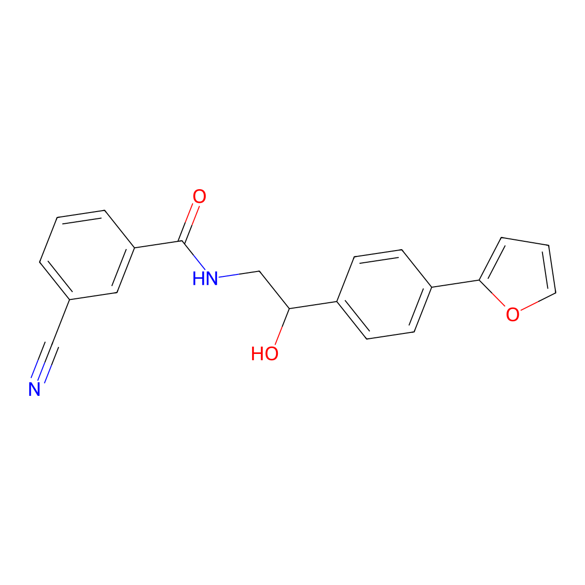3-cyano-N-{2-[4-(furan-2-yl)phenyl]-2-hydroxyethyl}benzamide molecular structure, CAS 2097933-42-9