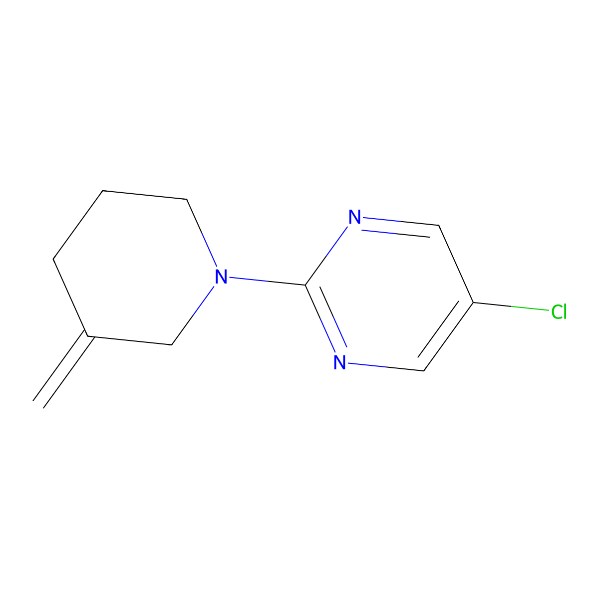 5-Chloro-2-(3-methylidenepiperidin-1-yl)pyrimidine molecular structure, CAS 2097933-50-9