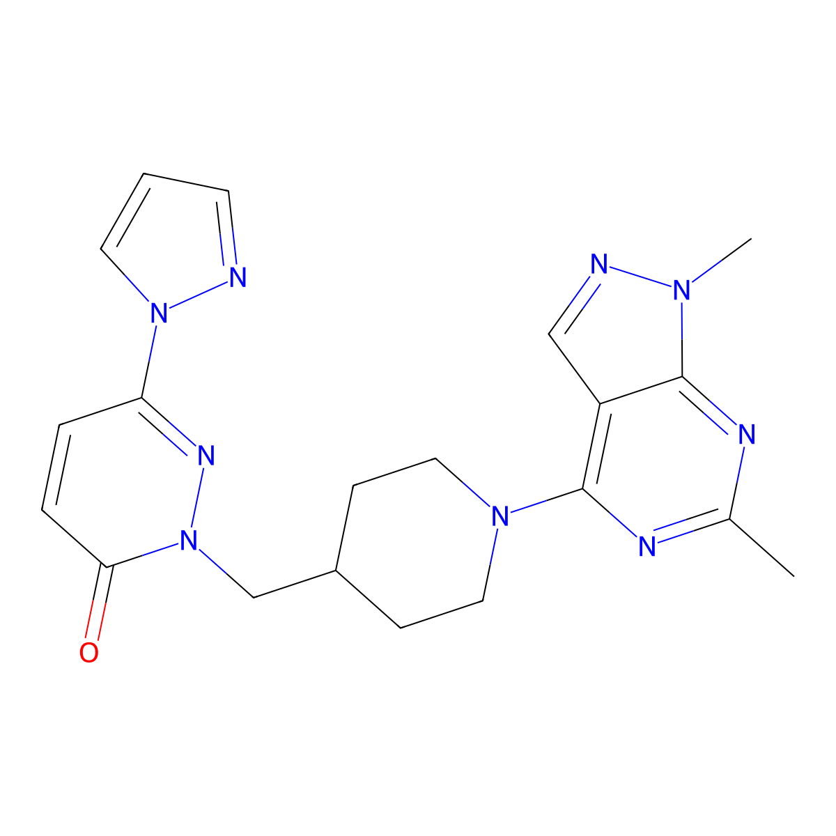 2-[(1-{1,6-dimethyl-1H-pyrazolo[3,4-d]pyrimidin-4-yl}piperidin-4-yl)methyl]-6-(1H-pyrazol-1-yl)-2,3-dihydropyridazin-3-one molecular structure, CAS 2097933-52-1
