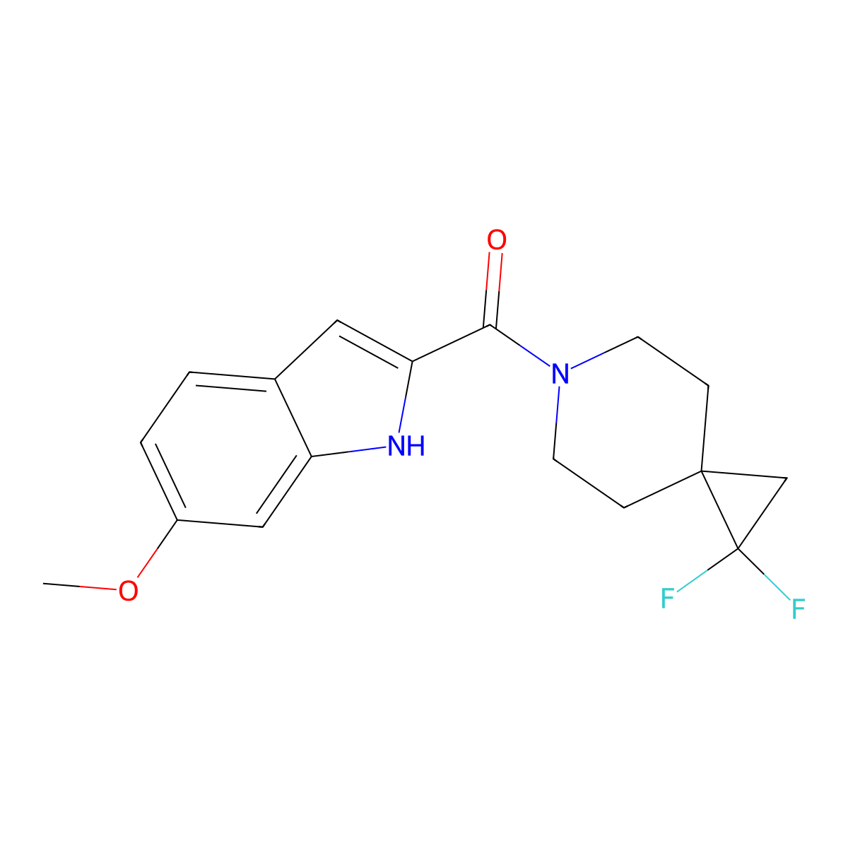 2-{1,1-difluoro-6-azaspiro[2.5]octane-6-carbonyl}-6-methoxy-1H-indole molecular structure, CAS 2097933-53-2