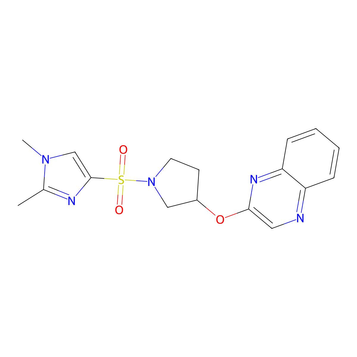 2-({1-[(1,2-dimethyl-1H-imidazol-4-yl)sulfonyl]pyrrolidin-3-yl}oxy)quinoxaline molecular structure, CAS 2097933-58-7