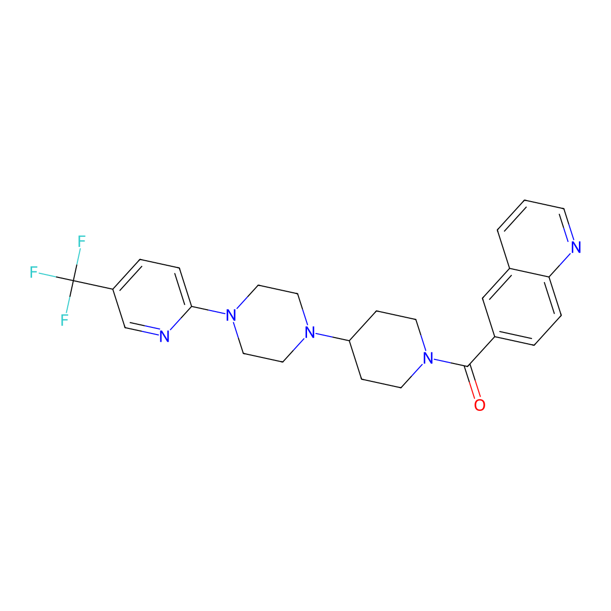 6-(4-{4-[5-(Trifluoromethyl)pyridin-2-yl]piperazin-1-yl}piperidine-1-carbonyl)quinoline molecular structure, CAS 2097933-59-8