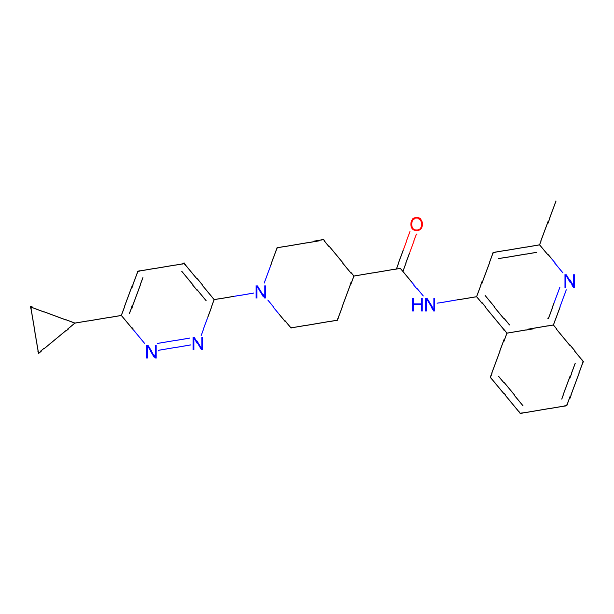 1-(6-cyclopropylpyridazin-3-yl)-N-(2-methylquinolin-4-yl)piperidine-4-carboxamide molecular structure, CAS 2097933-61-2