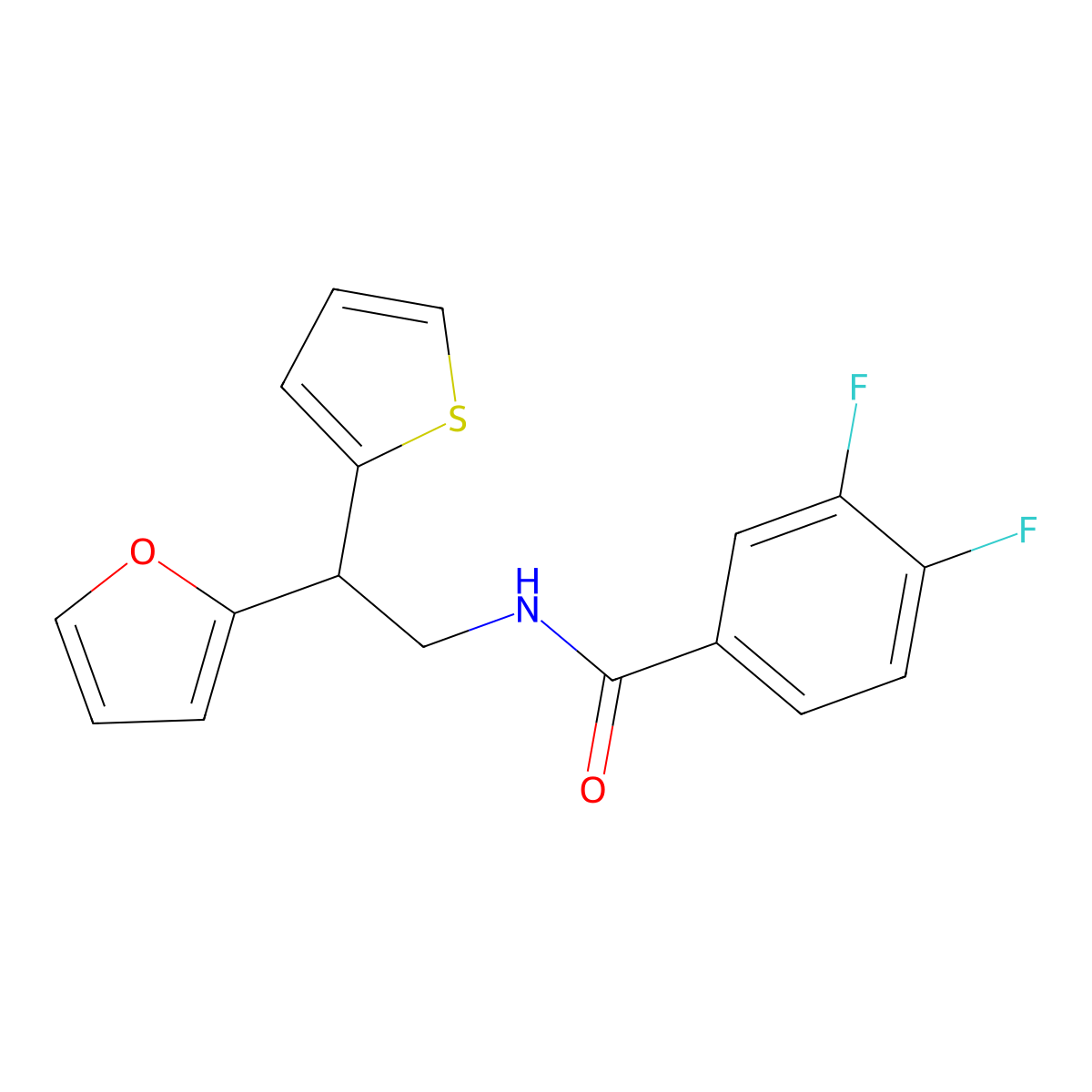 3,4-difluoro-N-[2-(furan-2-yl)-2-(thiophen-2-yl)ethyl]benzamide molecular structure, CAS 2097933-73-6