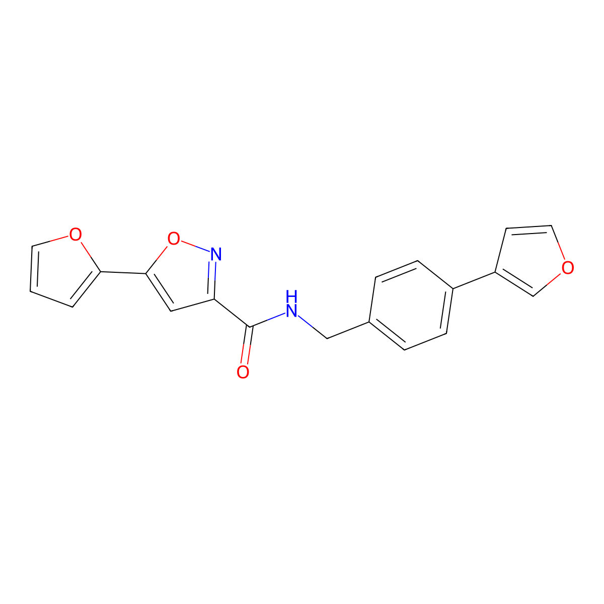 5-(furan-2-yl)-N-{[4-(furan-3-yl)phenyl]methyl}-1,2-oxazole-3-carboxamide molecular structure, CAS 2097933-76-9