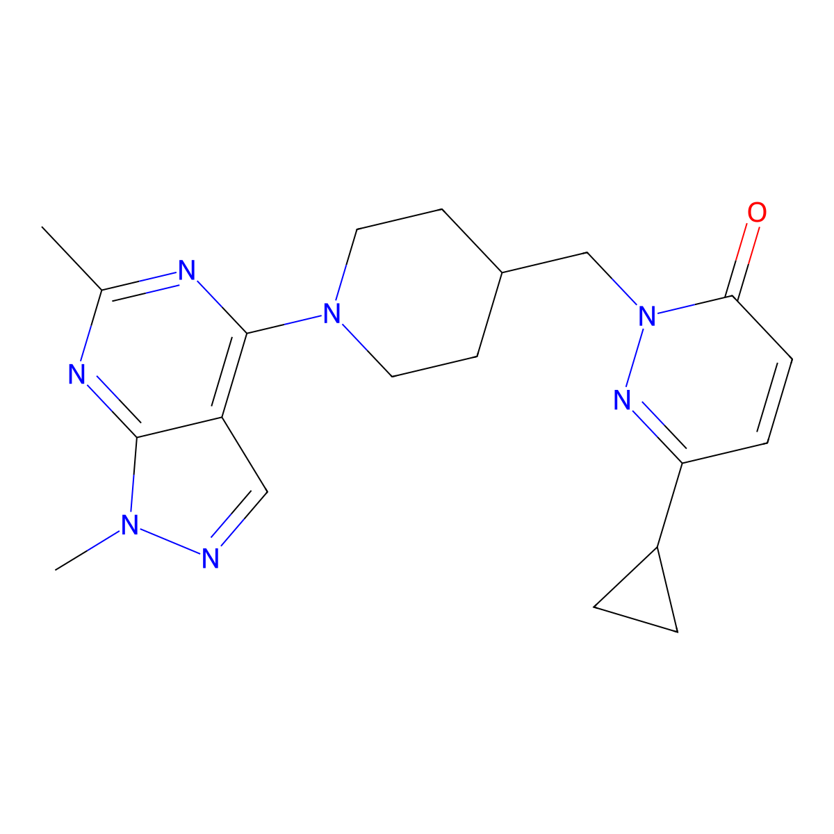 6-cyclopropyl-2-[(1-{1,6-dimethyl-1H-pyrazolo[3,4-d]pyrimidin-4-yl}piperidin-4-yl)methyl]-2,3-dihydropyridazin-3-one molecular structure, CAS 2097933-80-5