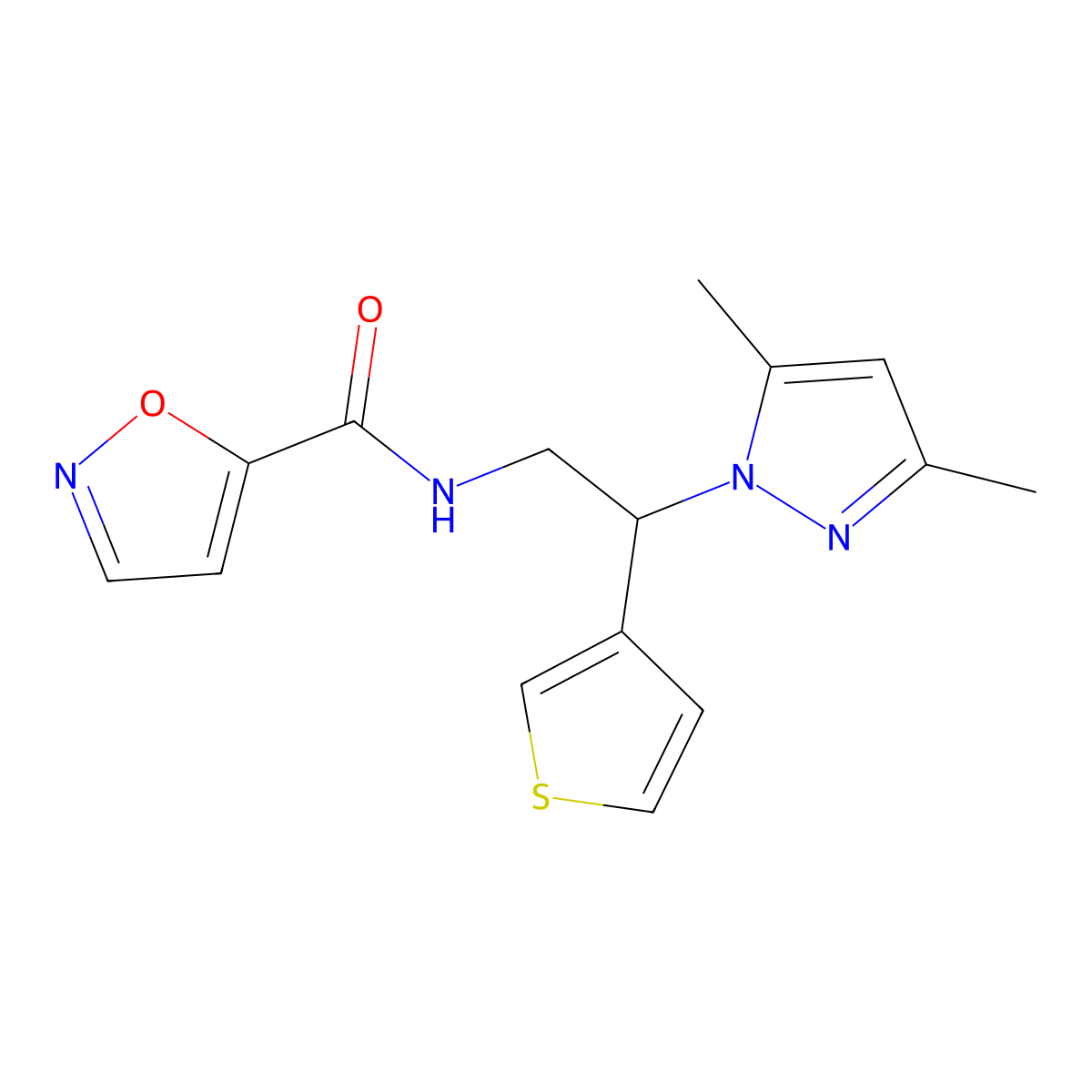 N-[2-(3,5-dimethyl-1H-pyrazol-1-yl)-2-(thiophen-3-yl)ethyl]-1,2-oxazole-5-carboxamide molecular structure, CAS 2097933-88-3