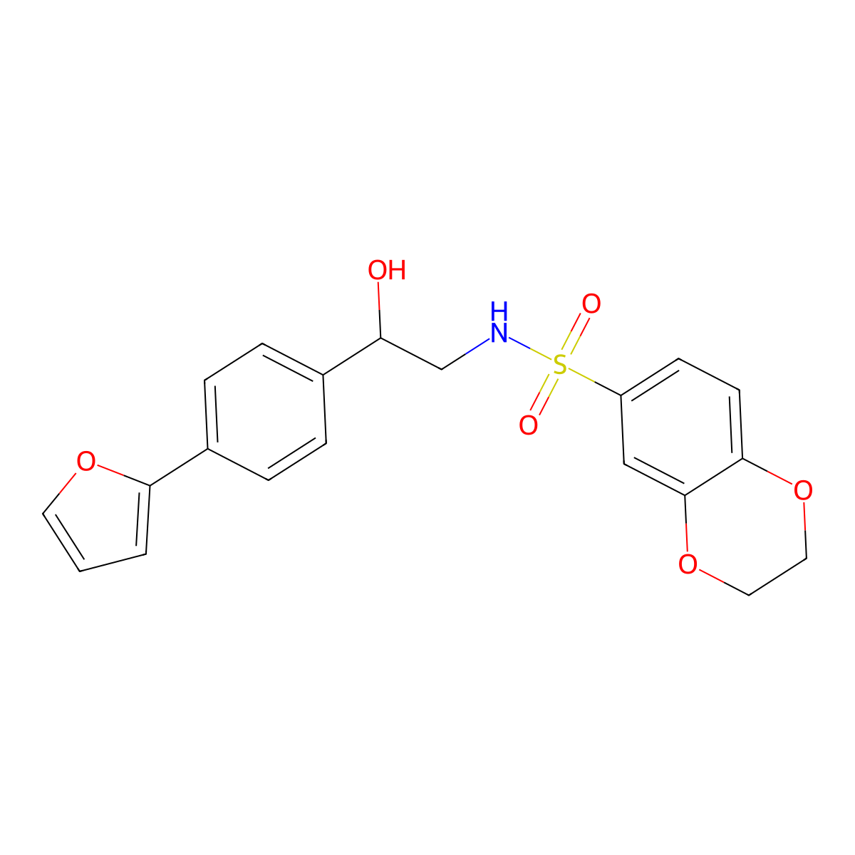 N-{2-[4-(furan-2-yl)phenyl]-2-hydroxyethyl}-2,3-dihydro-1,4-benzodioxine-6-sulfonamide molecular structure, CAS 2097933-89-4