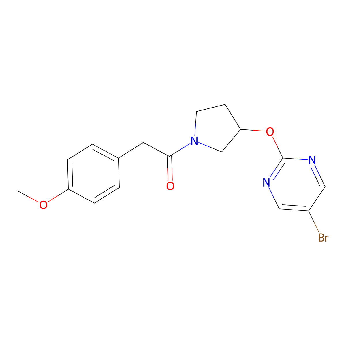 1-{3-[(5-Bromopyrimidin-2-yl)oxy]pyrrolidin-1-yl}-2-(4-methoxyphenyl)ethan-1-one molecular structure, CAS 2097933-95-2
