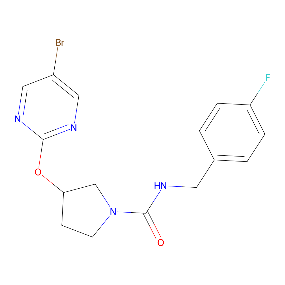 3-[(5-bromopyrimidin-2-yl)oxy]-N-[(4-fluorophenyl)methyl]pyrrolidine-1-carboxamide molecular structure, CAS 2097934-00-2