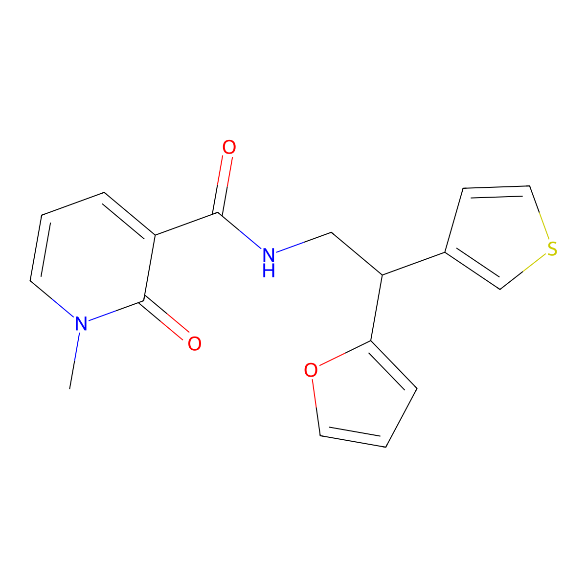 N-(2-(furan-2-yl)-2-(thiophen-3-yl)ethyl)-1-methyl-2-oxo-1,2-dihydropyridine-3-carboxamide molecular structure, CAS 2097934-03-5