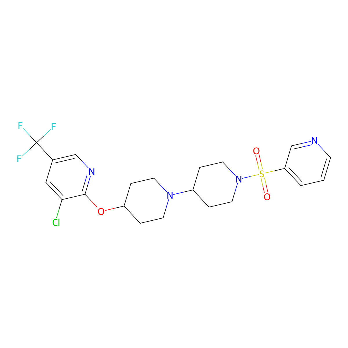 4-{[3-Chloro-5-(trifluoromethyl)pyridin-2-yl]oxy}-1'-(pyridine-3-sulfonyl)-1,4'-bipiperidine molecular structure, CAS 2097934-06-8