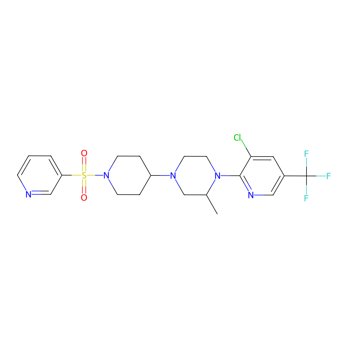 1-[3-Chloro-5-(trifluoromethyl)pyridin-2-yl]-2-methyl-4-[1-(pyridine-3-sulfonyl)piperidin-4-yl]piperazine molecular structure, CAS 2097934-07-9