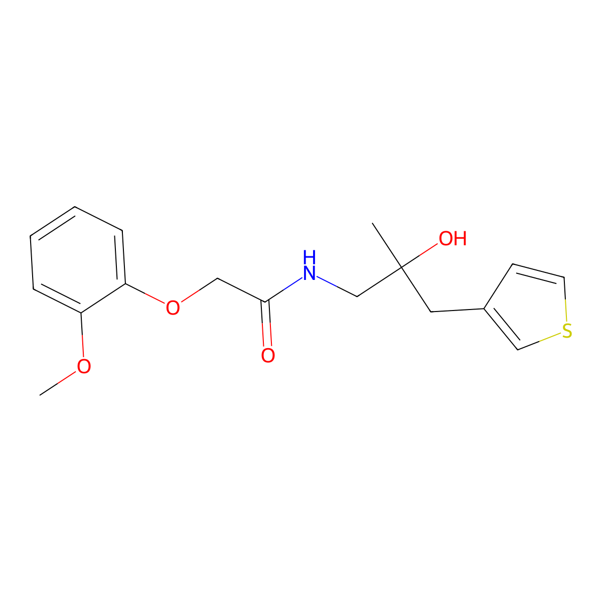 N-{2-hydroxy-2-[(thiophen-3-yl)methyl]propyl}-2-(2-methoxyphenoxy)acetamide molecular structure, CAS 2097934-08-0