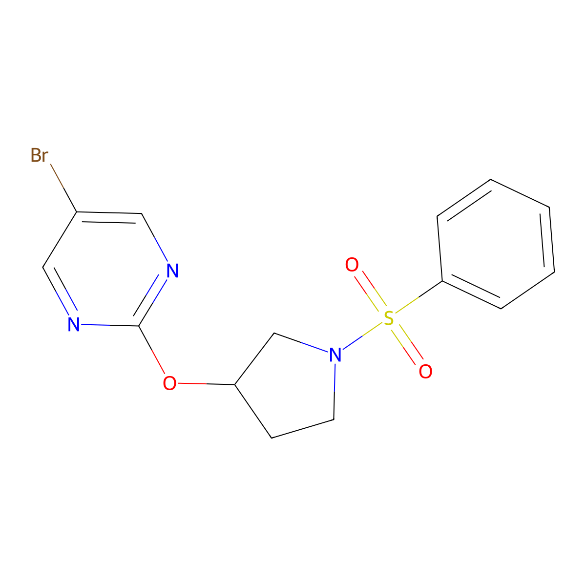 2-{[1-(Benzenesulfonyl)pyrrolidin-3-yl]oxy}-5-bromopyrimidine molecular structure, CAS 2097934-10-4