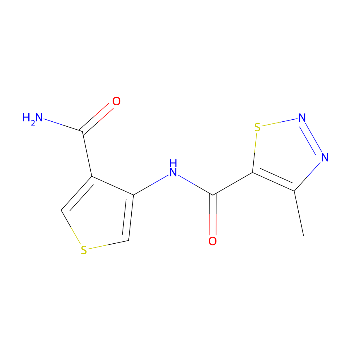 N-(4-carbamoylthiophen-3-yl)-4-methyl-1,2,3-thiadiazole-5-carboxamide molecular structure, CAS 2097934-14-8