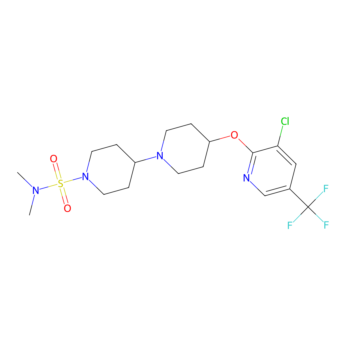 4-{[3-chloro-5-(trifluoromethyl)pyridin-2-yl]oxy}-N,N-dimethyl-[1,4'-bipiperidine]-1'-sulfonamide molecular structure, CAS 2097934-16-0