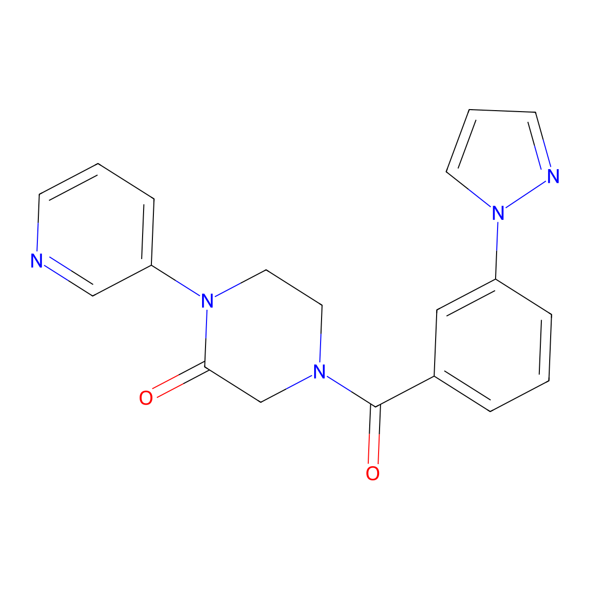 4-[3-(1H-pyrazol-1-yl)benzoyl]-1-(pyridin-3-yl)piperazin-2-one molecular structure, CAS 2097934-18-2