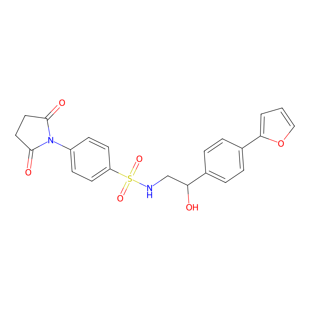 S-[4-(2,5-dioxopyrrolidin-1-yl)phenyl]-2-[4-(furan-2-yl)phenyl]-2-hydroxyethane-1-sulfonamido molecular structure, CAS 2097934-24-0