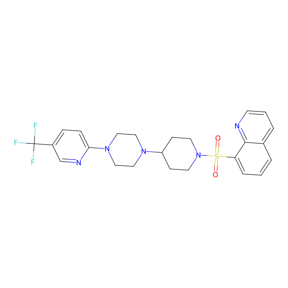8-[(4-{4-[5-(Trifluoromethyl)pyridin-2-yl]piperazin-1-yl}piperidin-1-yl)sulfonyl]quinoline molecular structure, CAS 2097934-25-1
