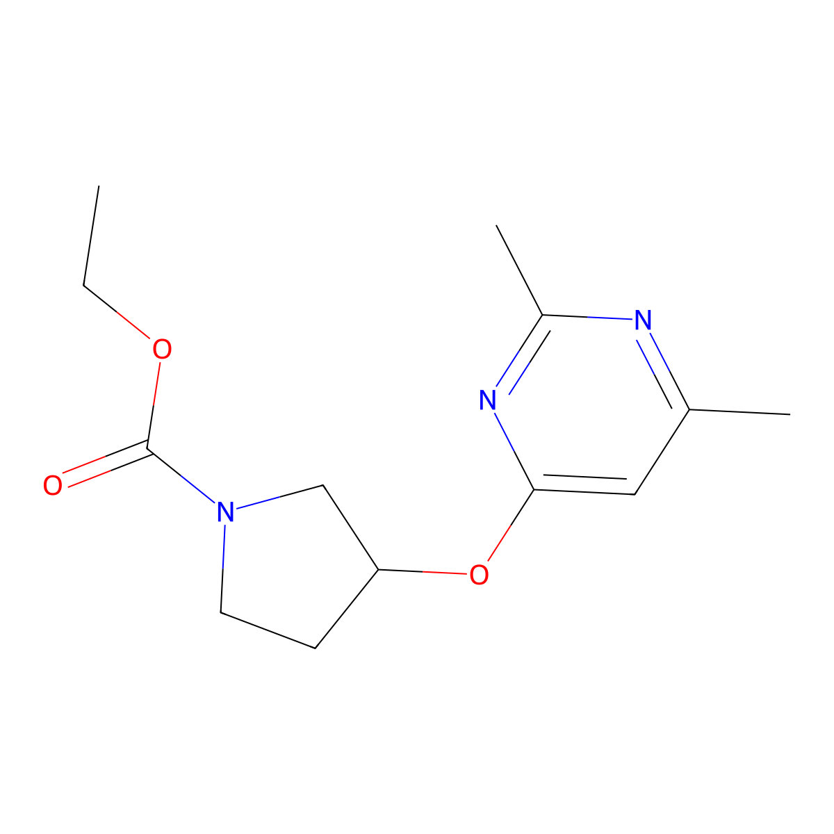 Ethyl 3-[(2,6-dimethylpyrimidin-4-yl)oxy]pyrrolidine-1-carboxylate molecular structure, CAS 2097934-26-2