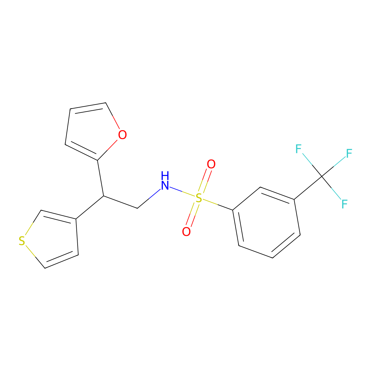N-[2-(furan-2-yl)-2-(thiophen-3-yl)ethyl]-3-(trifluoromethyl)benzene-1-sulfonamide molecular structure, CAS 2097934-28-4