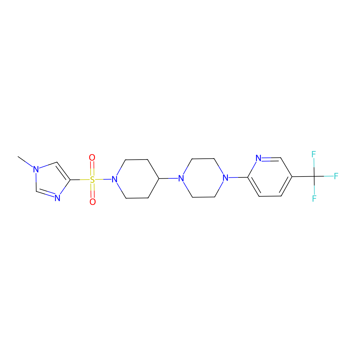 1-{1-[(1-methyl-1H-imidazol-4-yl)sulfonyl]piperidin-4-yl}-4-[5-(trifluoromethyl)pyridin-2-yl]piperazine molecular structure, CAS 2097934-30-8