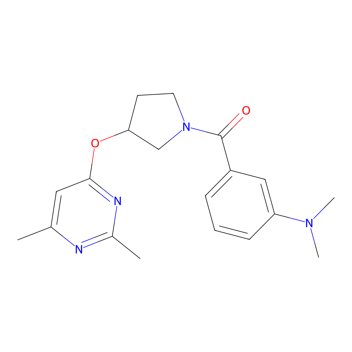 3-{3-[(2,6-dimethylpyrimidin-4-yl)oxy]pyrrolidine-1-carbonyl}-N,N-dimethylaniline molecular structure, CAS 2097934-31-9