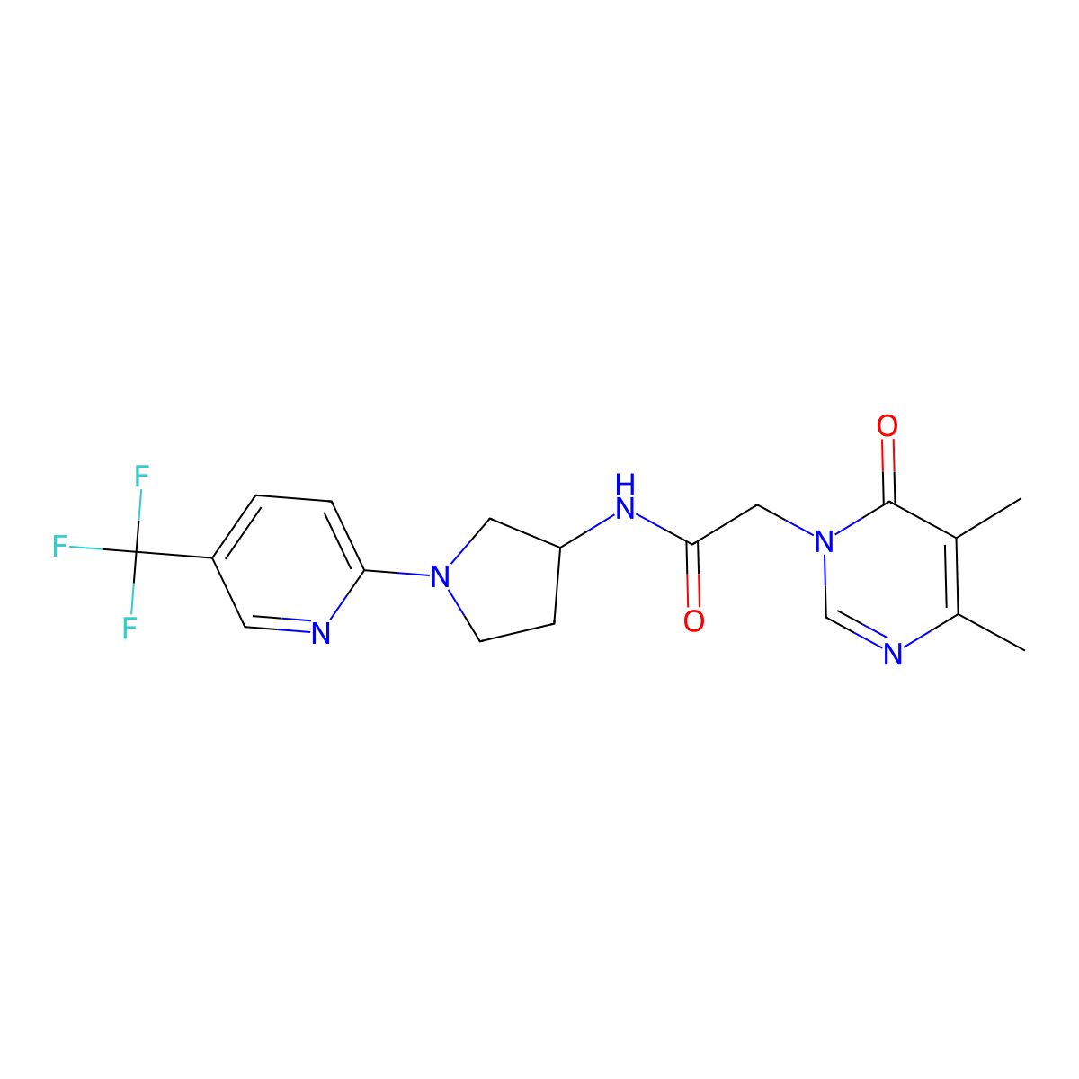 2-(4,5-dimethyl-6-oxopyrimidin-1(6H)-yl)-N-(1-(5-(trifluoromethyl)pyridin-2-yl)pyrrolidin-3-yl)acetamide molecular structure, CAS 2097934-32-0