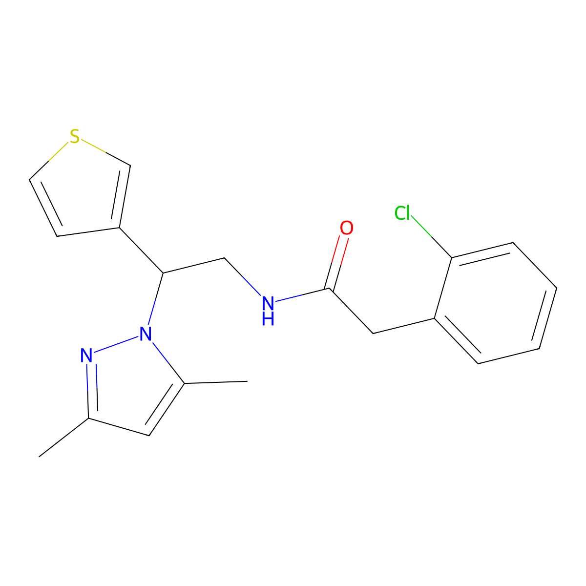 2-(2-chlorophenyl)-N-[2-(3,5-dimethyl-1H-pyrazol-1-yl)-2-(thiophen-3-yl)ethyl]acetamide molecular structure, CAS 2097934-34-2