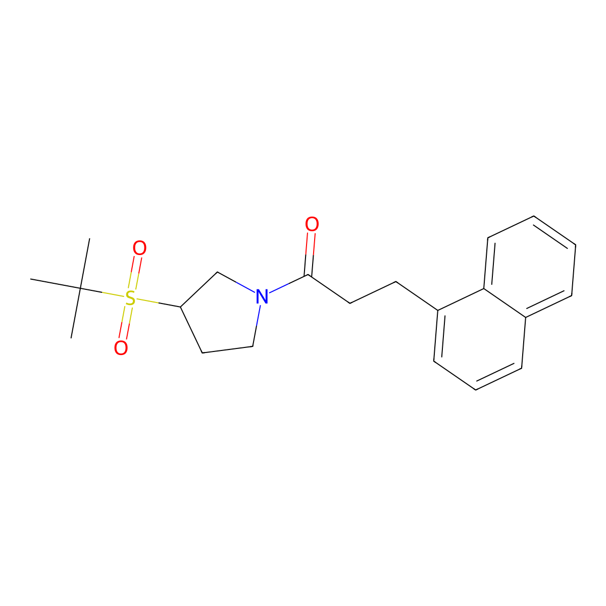 1-(3-(Tert-butylsulfonyl)pyrrolidin-1-yl)-3-(naphthalen-1-yl)propan-1-one molecular structure, CAS 2097934-44-4