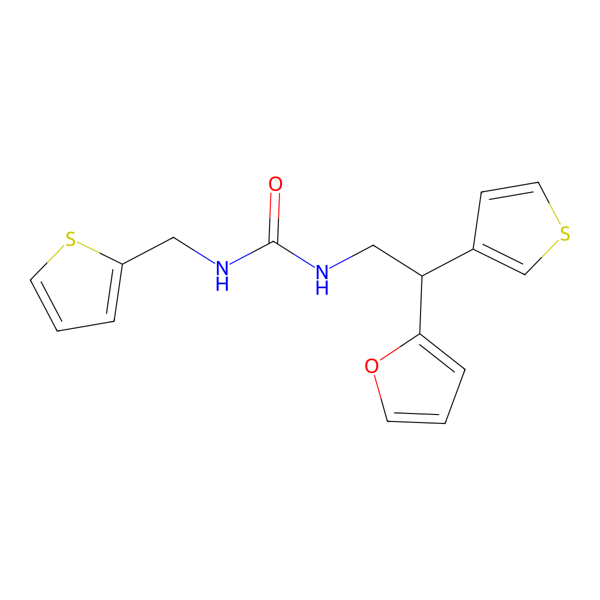 3-[2-(Furan-2-yl)-2-(thiophen-3-yl)ethyl]-1-[(thiophen-2-yl)methyl]urea molecular structure, CAS 2097934-45-5