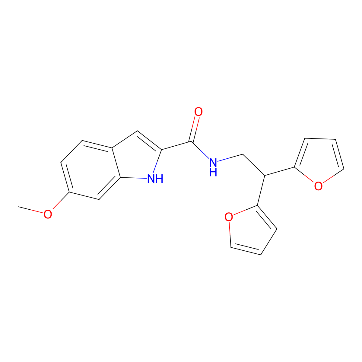 N-[2,2-bis(furan-2-yl)ethyl]-6-methoxy-1H-indole-2-carboxamide molecular structure, CAS 2097934-49-9