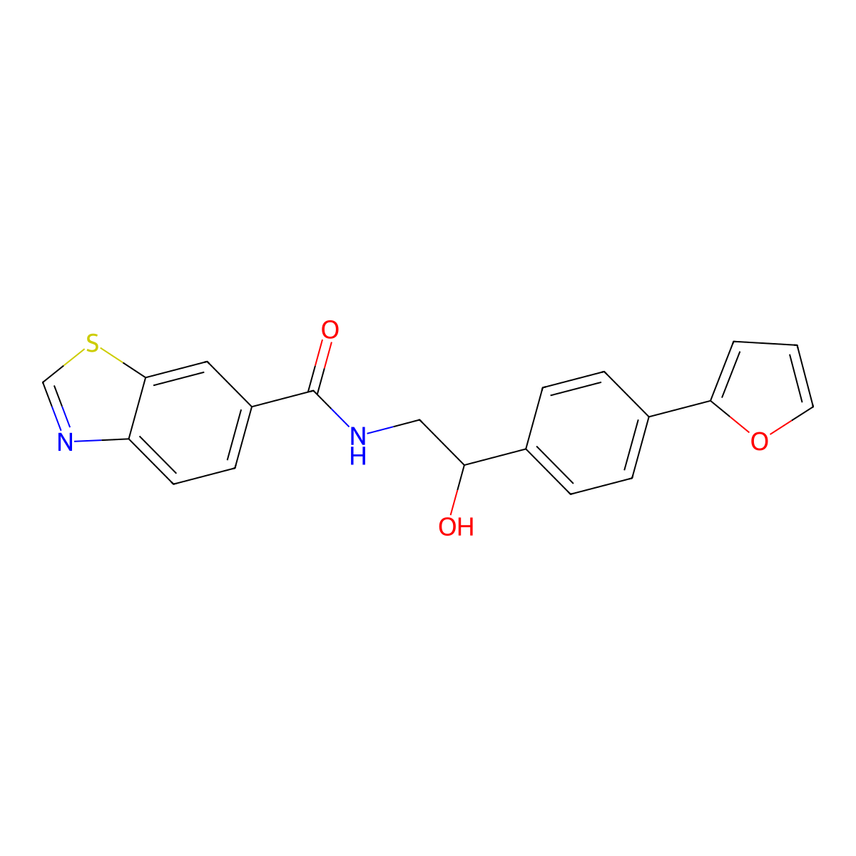 N-{2-[4-(furan-2-yl)phenyl]-2-hydroxyethyl}-1,3-benzothiazole-6-carboxamide molecular structure, CAS 2097934-53-5
