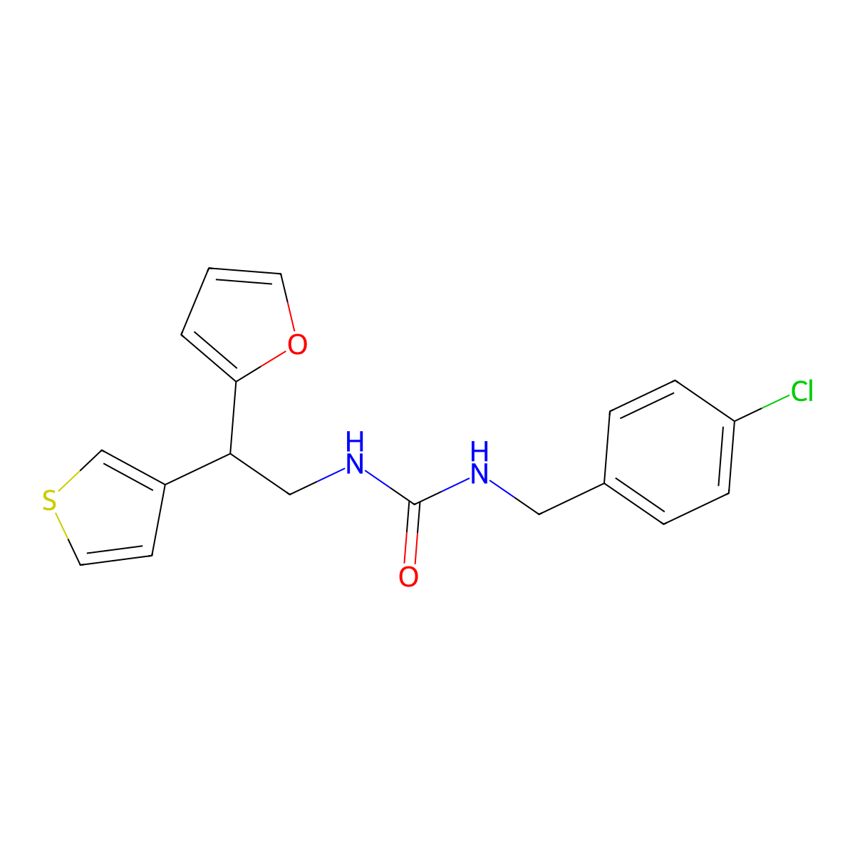 1-[(4-Chlorophenyl)methyl]-3-[2-(furan-2-yl)-2-(thiophen-3-yl)ethyl]urea molecular structure, CAS 2097934-61-5
