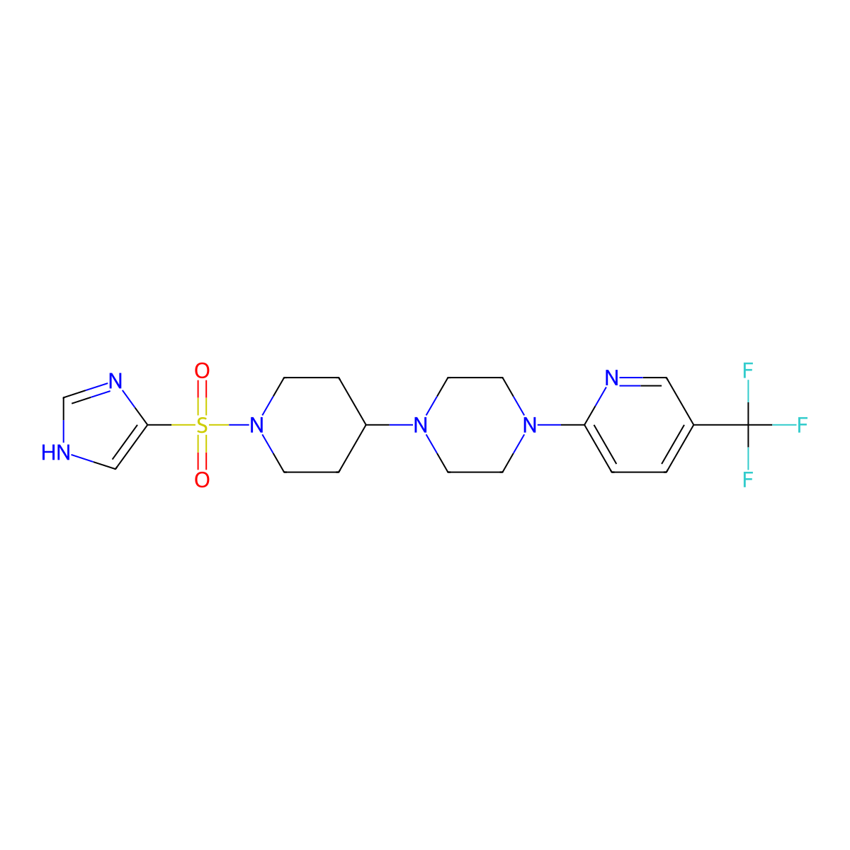 1-[1-(1H-imidazole-4-sulfonyl)piperidin-4-yl]-4-[5-(trifluoromethyl)pyridin-2-yl]piperazine molecular structure, CAS 2097934-63-7