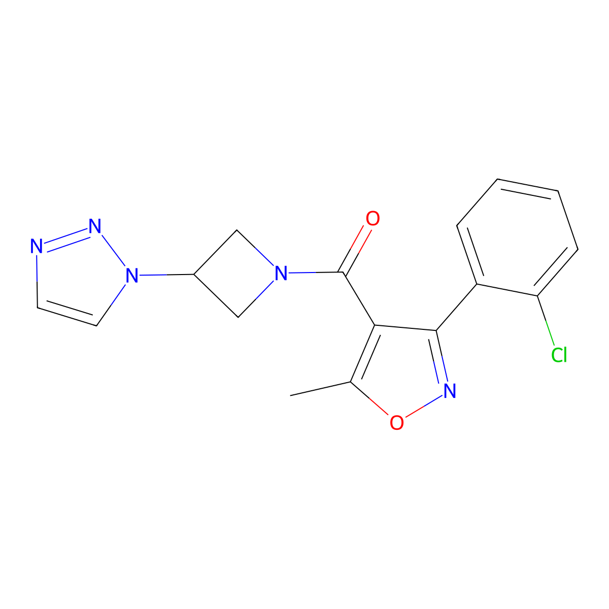 (3-(1H-1,2,3-triazol-1-yl)azetidin-1-yl)(3-(2-chlorophenyl)-5-methylisoxazol-4-yl)methanone molecular structure, CAS 2097934-67-1