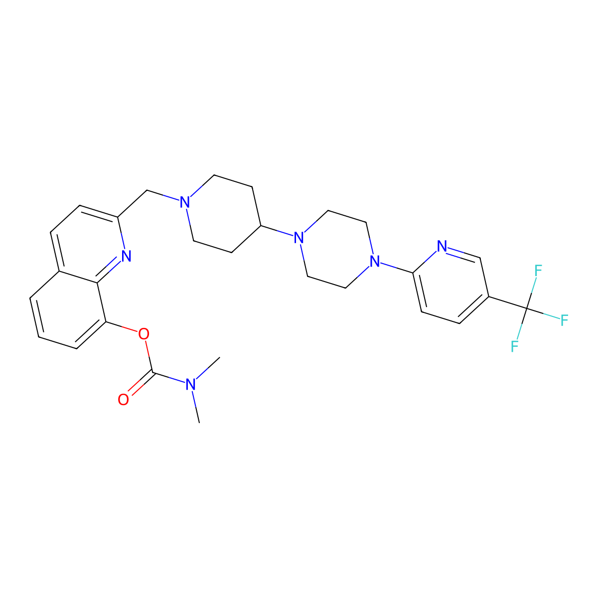 2-[(4-{4-[5-(trifluoromethyl)pyridin-2-yl]piperazin-1-yl}piperidin-1-yl)methyl]quinolin-8-yl N,N-dimethylcarbamate molecular structure, CAS 2097934-69-3