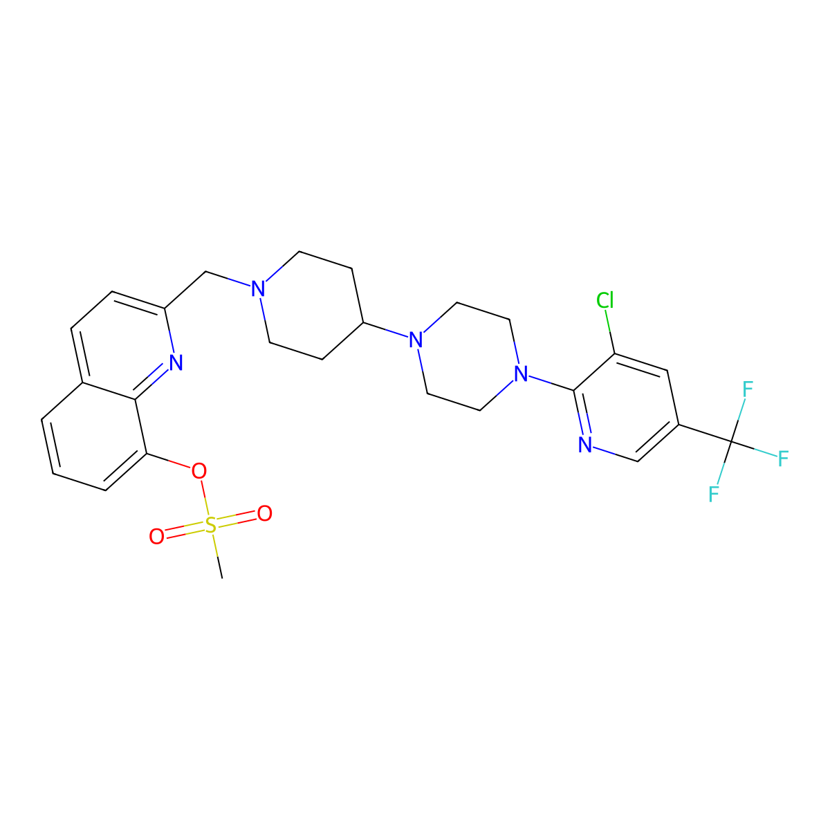 2-[(4-{4-[3-Chloro-5-(trifluoromethyl)pyridin-2-yl]piperazin-1-yl}piperidin-1-yl)methyl]quinolin-8-yl methanesulfonate molecular structure, CAS 2097934-74-0