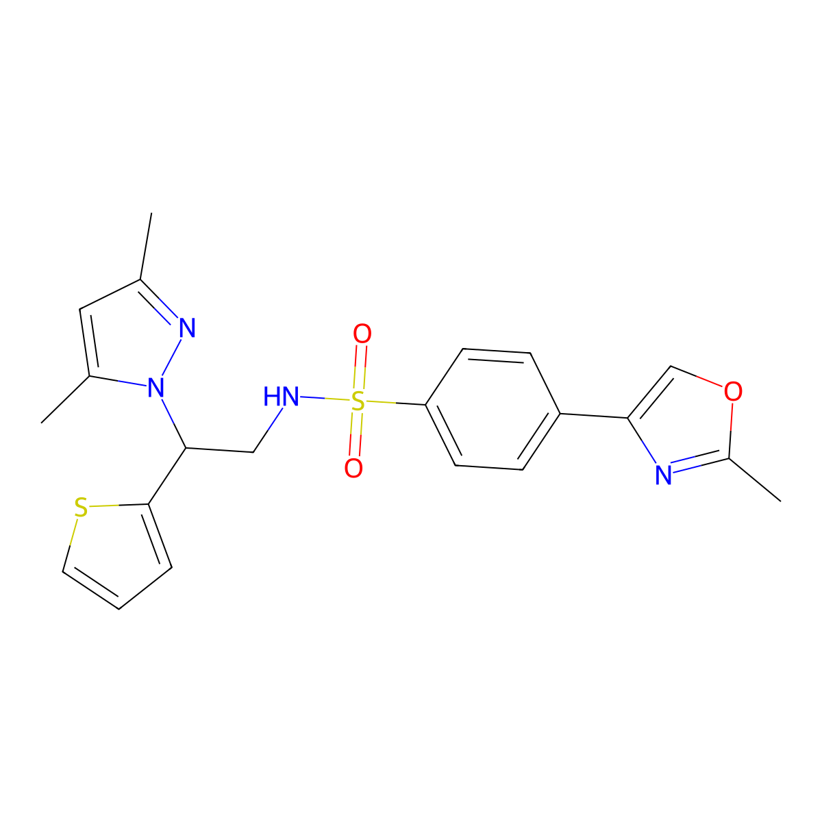 N-(2-(3,5-dimethyl-1H-pyrazol-1-yl)-2-(thiophen-2-yl)ethyl)-4-(2-methyloxazol-4-yl)benzenesulfonamide molecular structure, CAS 2097934-75-1